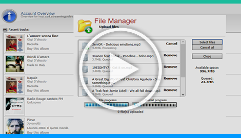 The Centova Cast Autodj file manager provides a complete management interface for uploading and organizing your station’s media files.
